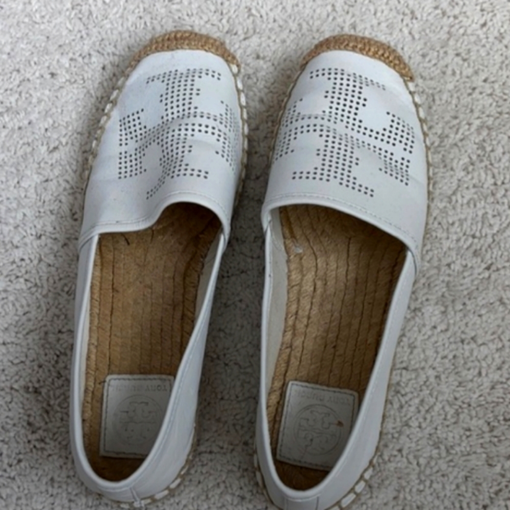 Tory Burch Perforated Leather White Espadrilles